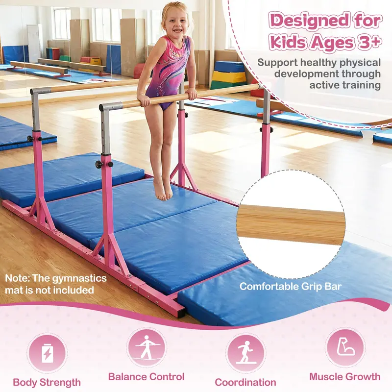 Adjustable Junior Parallel Bars for Gymnastics – 13 Height Settings (33"–57") & 6 Width Levels
