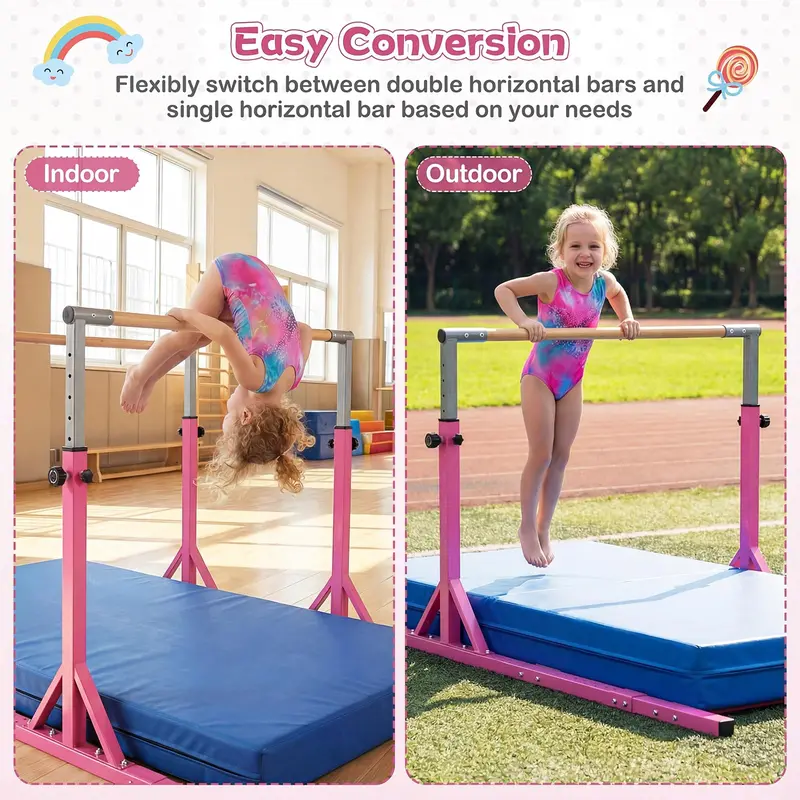 Adjustable Junior Parallel Bars for Gymnastics – 13 Height Settings (33"–57") & 6 Width Levels