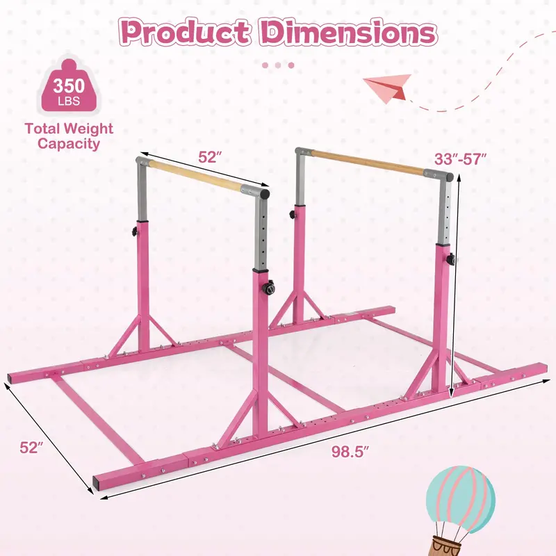 Adjustable Junior Parallel Bars for Gymnastics – 13 Height Settings (33"–57") & 6 Width Levels