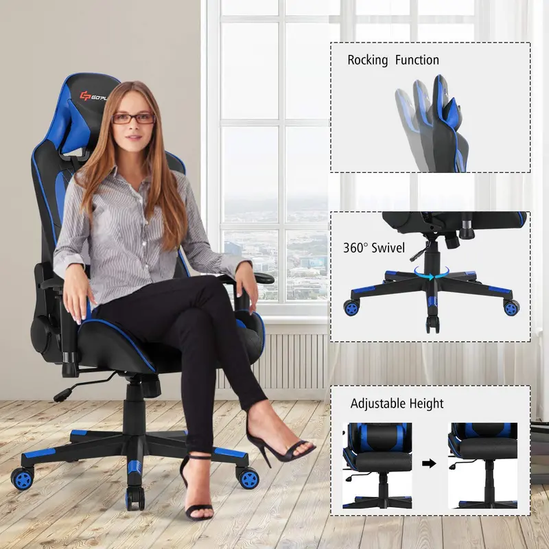 Adjustable Massage Gaming Chair – Reclining Backrest, Height-Adjustable Seat & Armrests