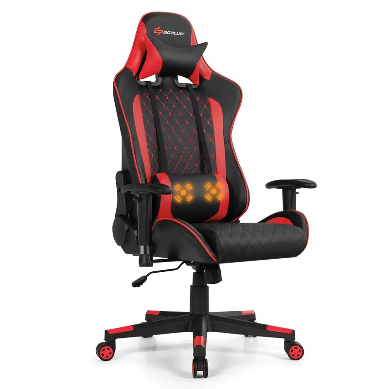 Adjustable Massage Gaming Chair – Reclining Backrest, Height-Adjustable Seat & Armrests