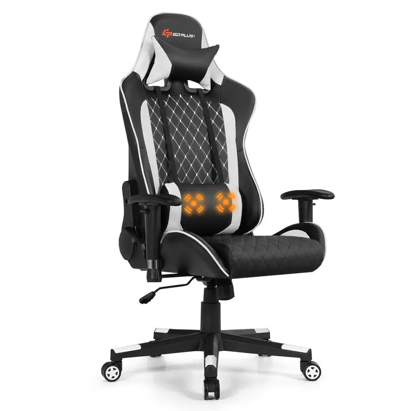 Adjustable Massage Gaming Chair – Reclining Backrest, Height-Adjustable Seat & Armrests