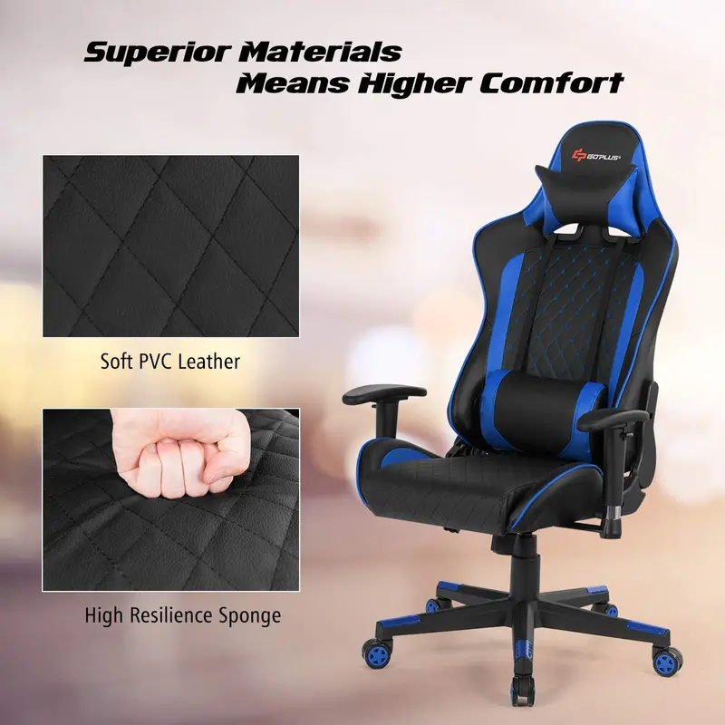 Adjustable Massage Gaming Chair – Reclining Backrest, Height-Adjustable Seat & Armrests