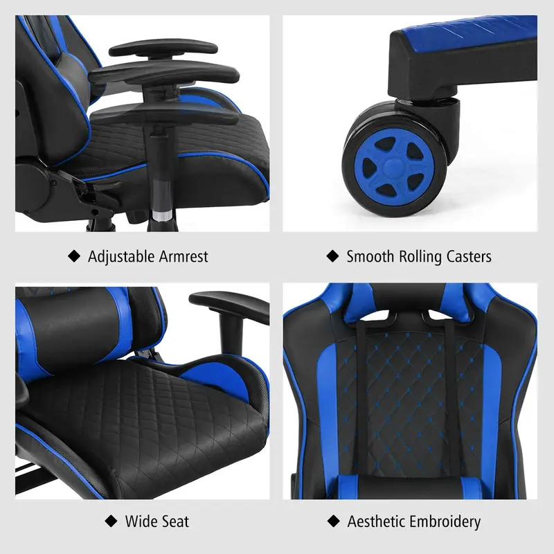 Adjustable Massage Gaming Chair – Reclining Backrest, Height-Adjustable Seat & Armrests