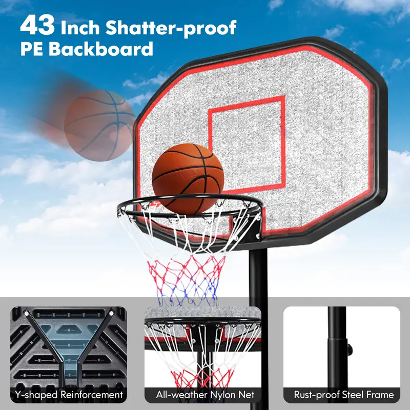 Adjustable Outdoor Basketball Hoop – Height-Variable Stand (6.5–10 FT) with Mobility Wheels