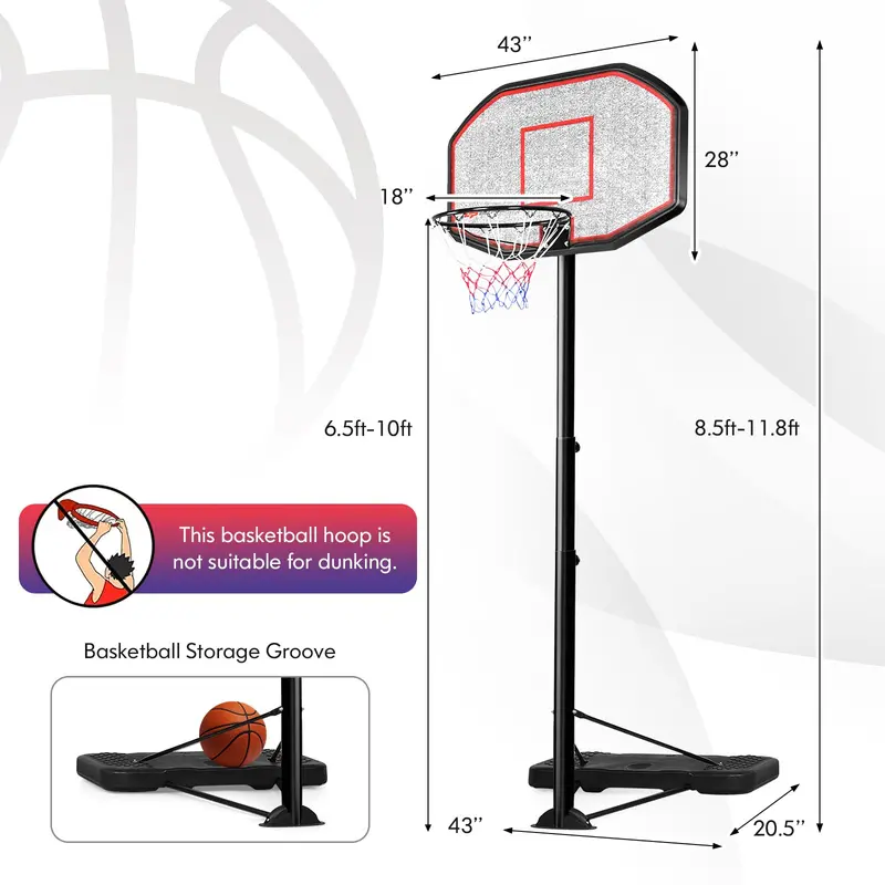 Adjustable Outdoor Basketball Hoop – Height-Variable Stand (6.5–10 FT) with Mobility Wheels
