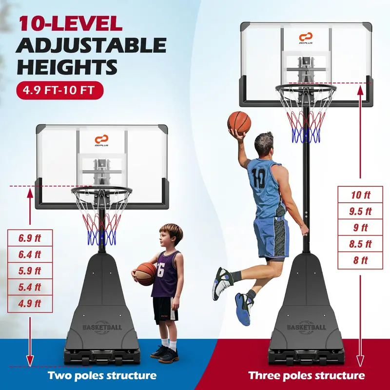 Adjustable Outdoor Basketball Hoop — Height-Variable System (4.9–10 ft) with 44-Inch Polycarbonate Backboard 2