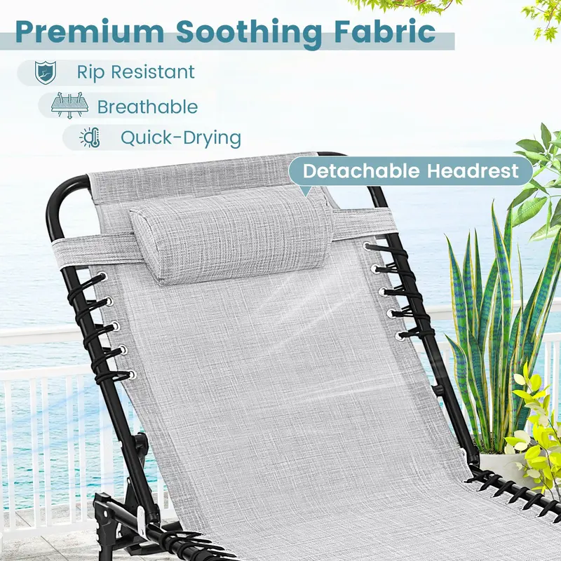 Adjustable Patio Chaise Lounge – Folding Recliner Chair with 4-Position Backrest, Side Pocket & Removable Headrest