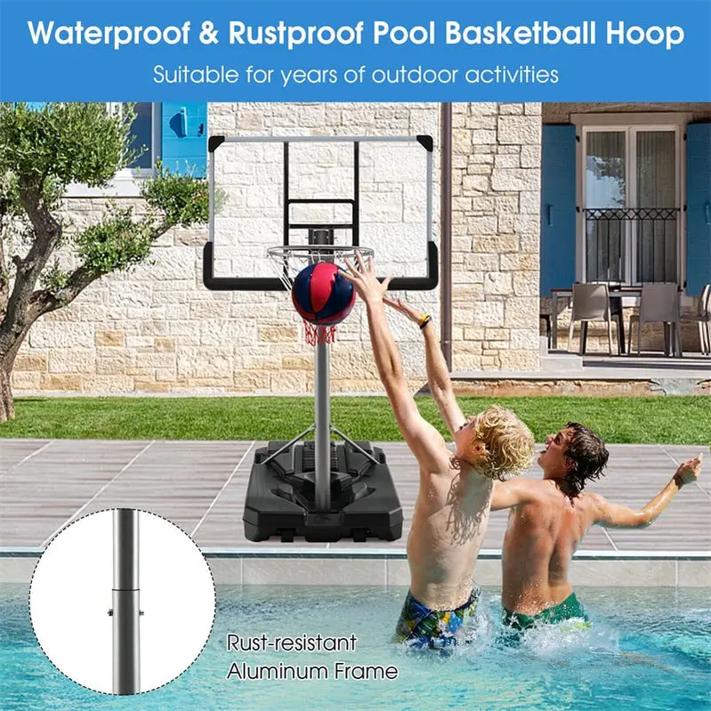 Adjustable Portable Basketball Hoop – 64" to 79" Height Range, 44" Wheeled Backboard, Poolside or Patio Use
