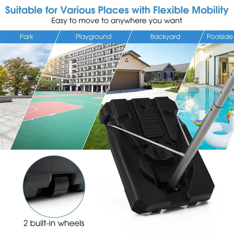 Adjustable Portable Basketball Hoop – 64" to 79" Height Range, 44" Wheeled Backboard, Poolside or Patio Use