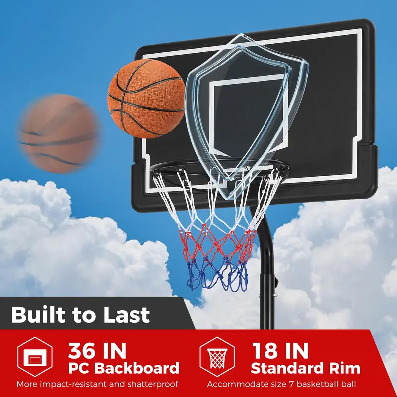 Adjustable Portable Outdoor Basketball Hoop – Height Range 6.9–8.5 ft with Stable Fillable Base