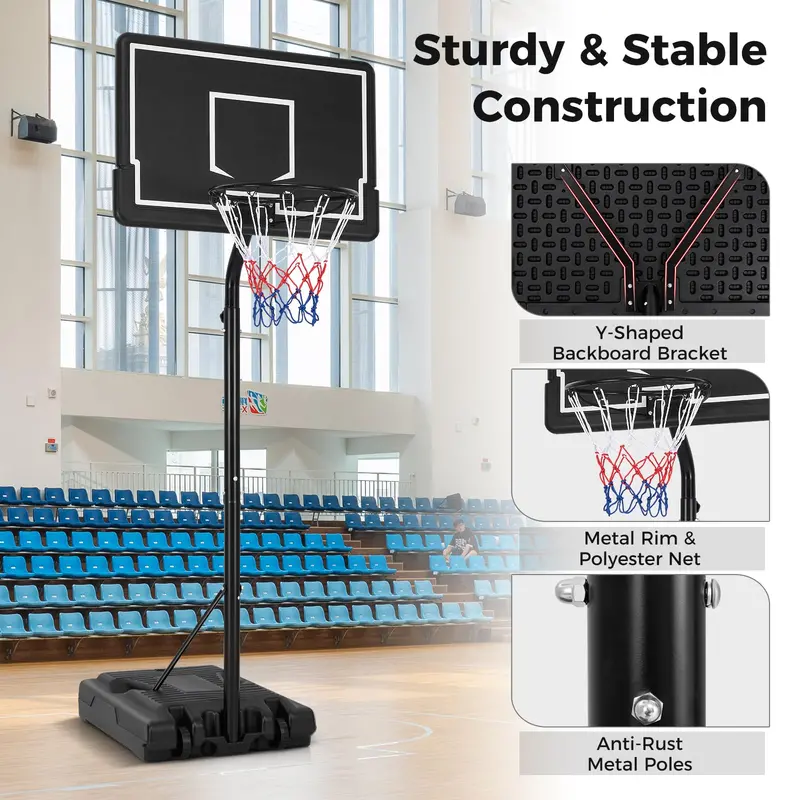 Adjustable Portable Outdoor Basketball Hoop – Height Range 6.9–8.5 ft with Stable Fillable Base