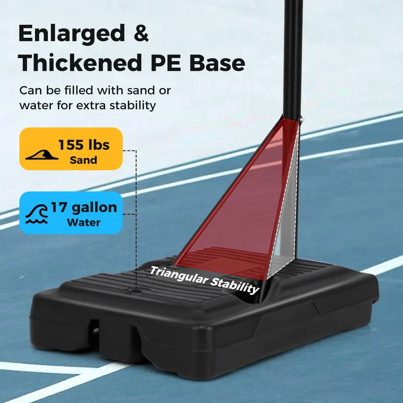 Adjustable Portable Outdoor Basketball Hoop – Height Range 6.9–8.5 ft with Stable Fillable Base