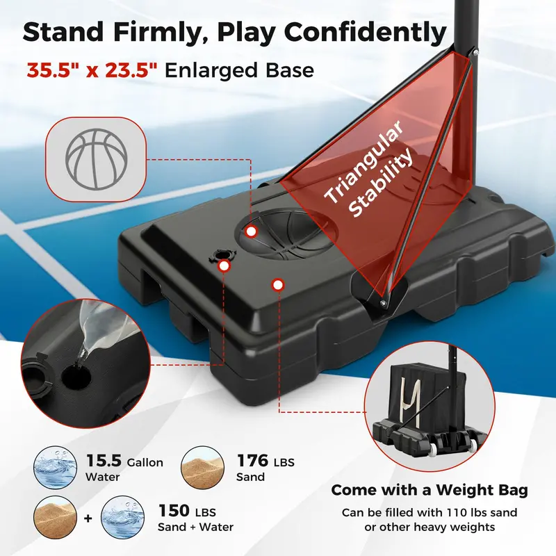 Adjustable Portable Outdoor Basketball Hoop System – 7.9 to 10 FT Height, 44" Shatterproof Backboard
