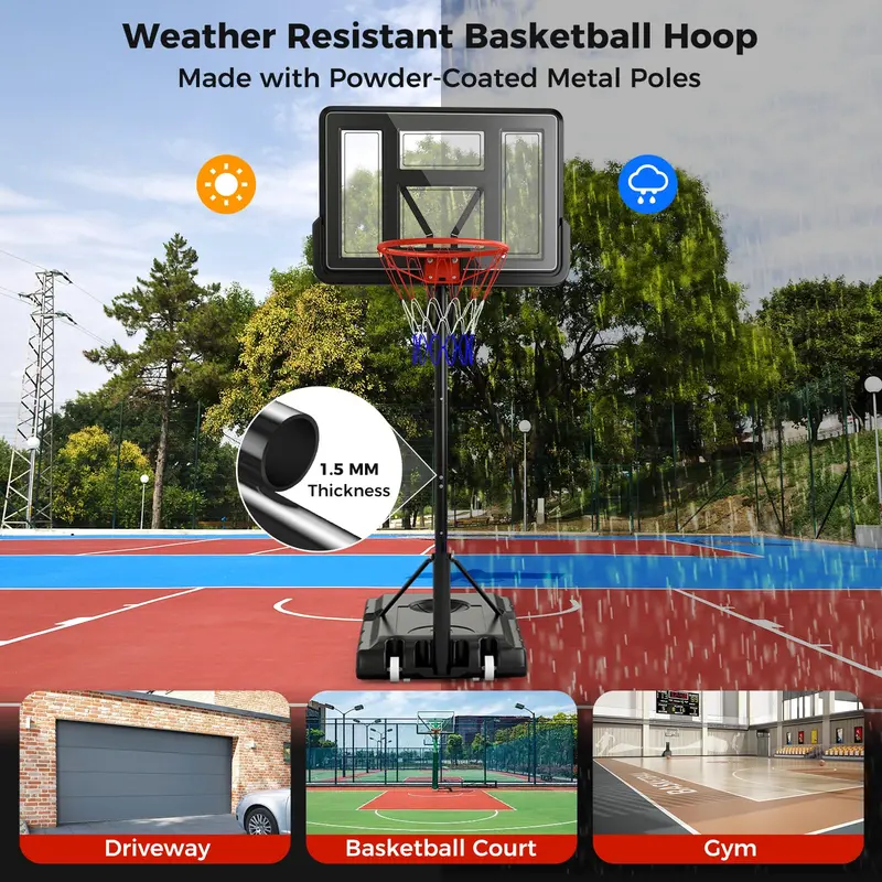 Adjustable Portable Outdoor Basketball Hoop System – 7.9 to 10 FT Height, 44" Shatterproof Backboard