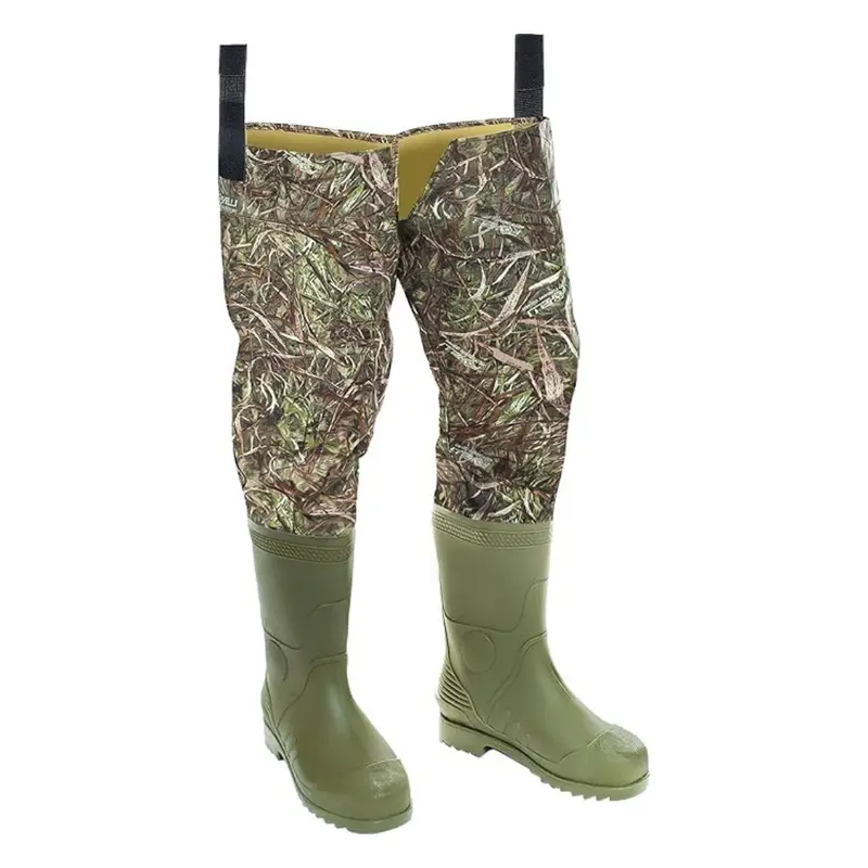 Adjustable PVC Hip Waders with Reinforced Straps for Wet Conditions