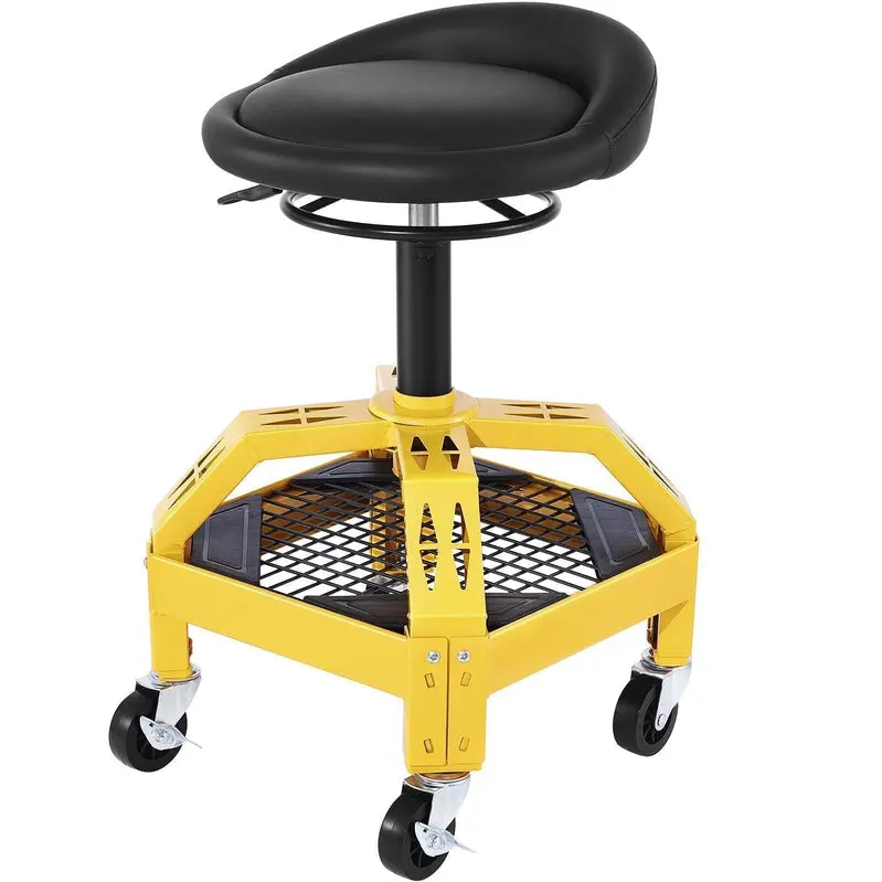 Adjustable Rolling Garage Stool – Heavy-Duty Mechanic Seat with 360° Swivel Casters and Height-Adjustable Seat