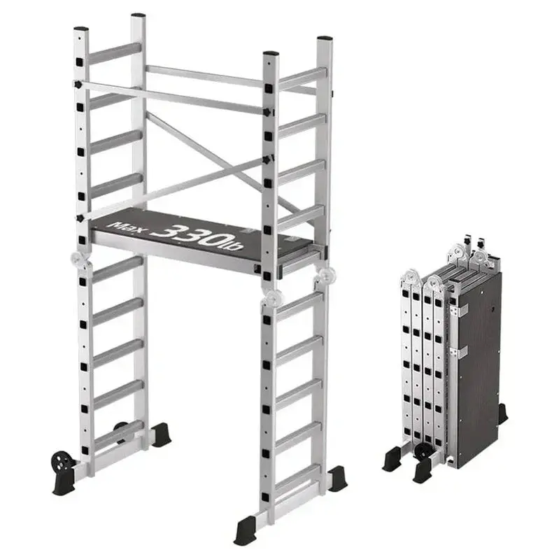 Adjustable Rolling Scaffolding Tower – Foldable Work Platform with 330 lb Load Capacity