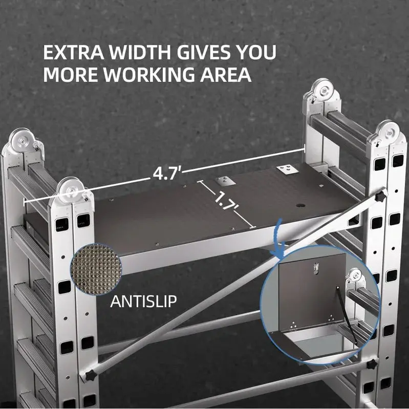 Adjustable Rolling Scaffolding Tower – Foldable Work Platform with 330 lb Load Capacity