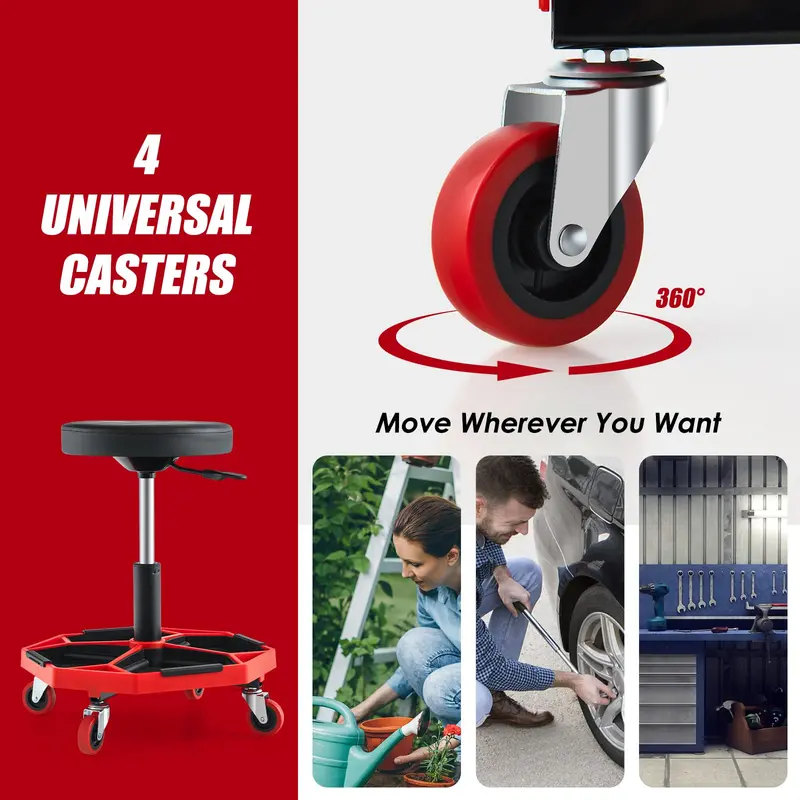 Adjustable Shop Mechanic Stool – Pneumatic Creeper with Magnetic Tool Tray and Detachable Seat