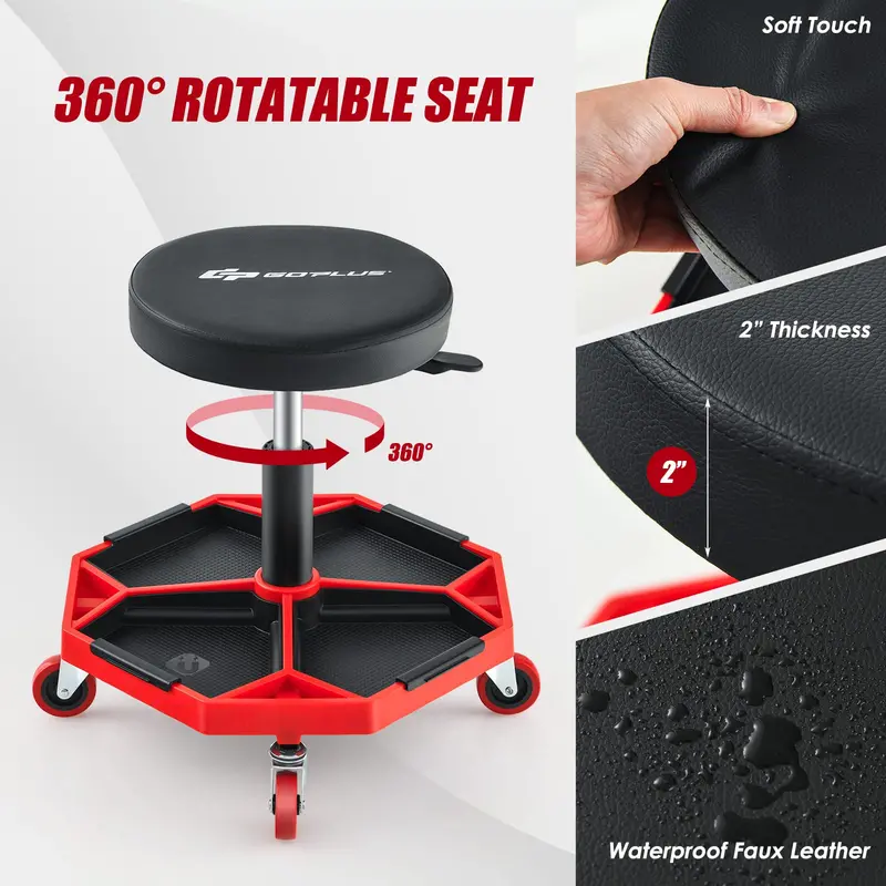 Adjustable Shop Mechanic Stool – Pneumatic Creeper with Magnetic Tool Tray and Detachable Seat