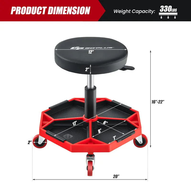 Adjustable Shop Mechanic Stool – Pneumatic Creeper with Magnetic Tool Tray and Detachable Seat