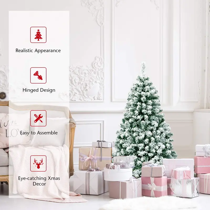 Adjustable-Size Pre-Lit Snow-Flocked Christmas Tree — Available in 4.5ft, 6ft, and 7.5ft Heights