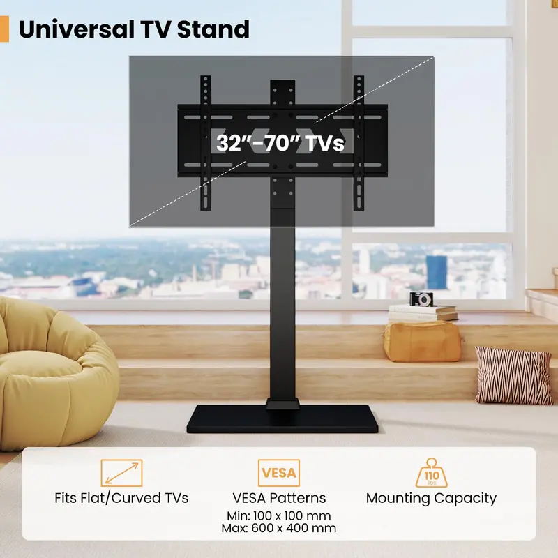 Adjustable Tabletop TV Stand — Height-Tunable Base with AV Shelf for 32–70" Displays
