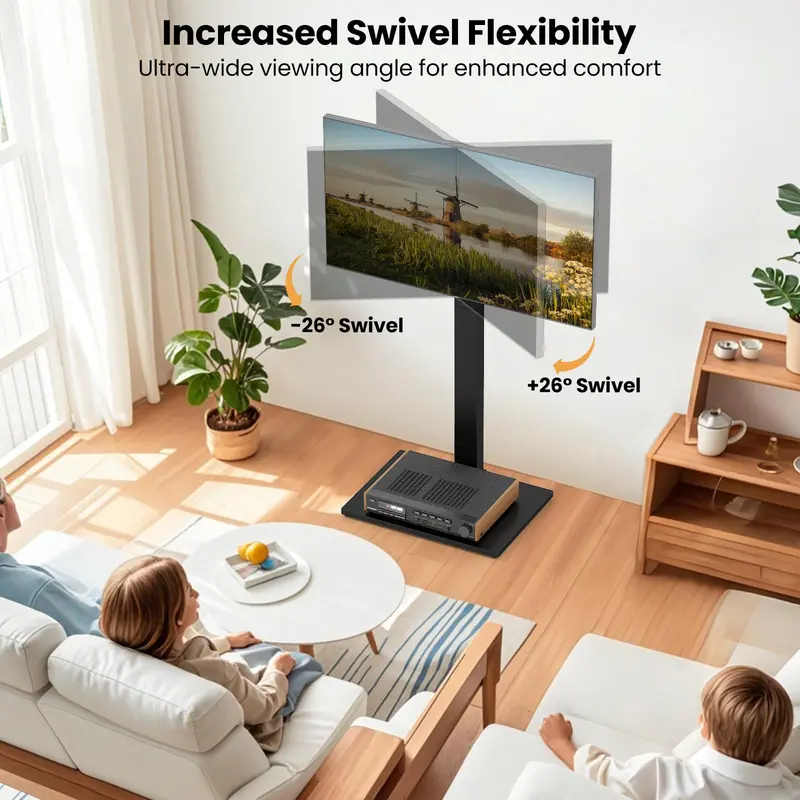 Adjustable Tabletop TV Stand — Height-Tunable Base with AV Shelf for 32–70" Displays