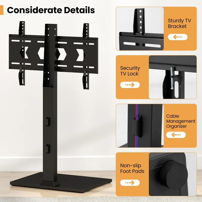 Adjustable Tabletop TV Stand — Height-Tunable Base with AV Shelf for 32–70" Displays
