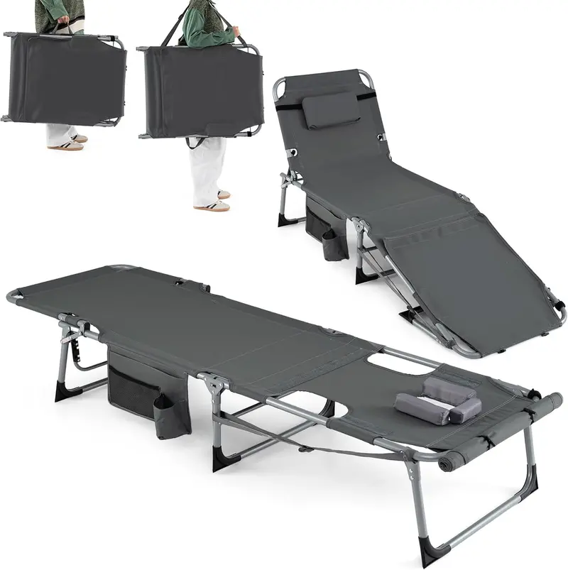 Adjustable Tanning Chair with Face Arm Holes, Four-Position Recline & Comfort Head Pillow 1