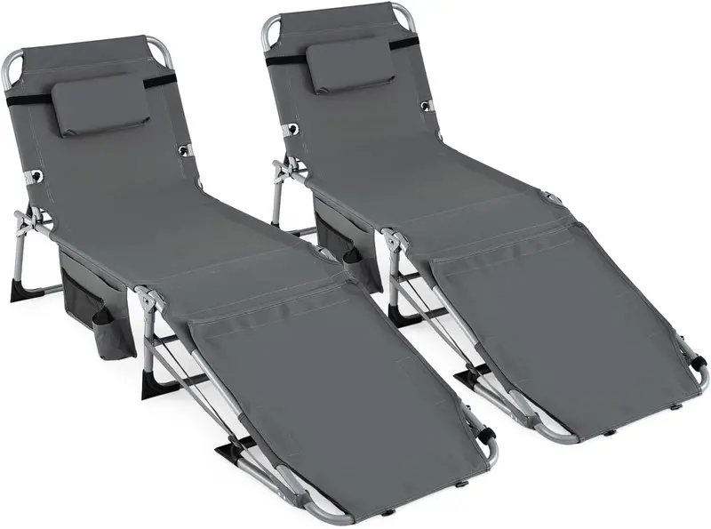 Adjustable Tanning Chair with Face Arm Holes, Four-Position Recline & Comfort Head Pillow