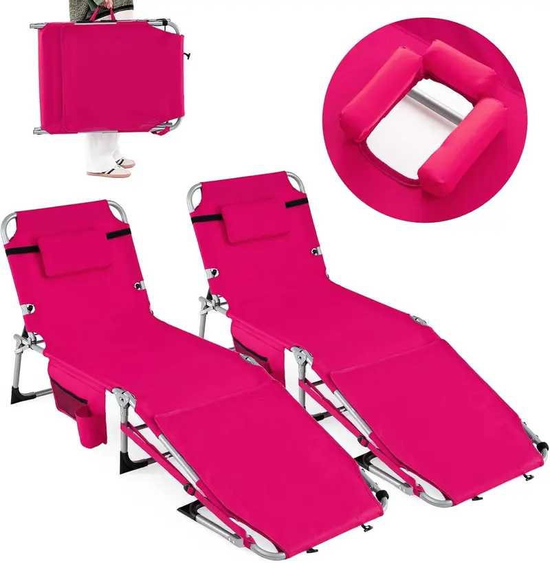 Adjustable Tanning Chair with Face Arm Holes, Four-Position Recline & Comfort Head Pillow