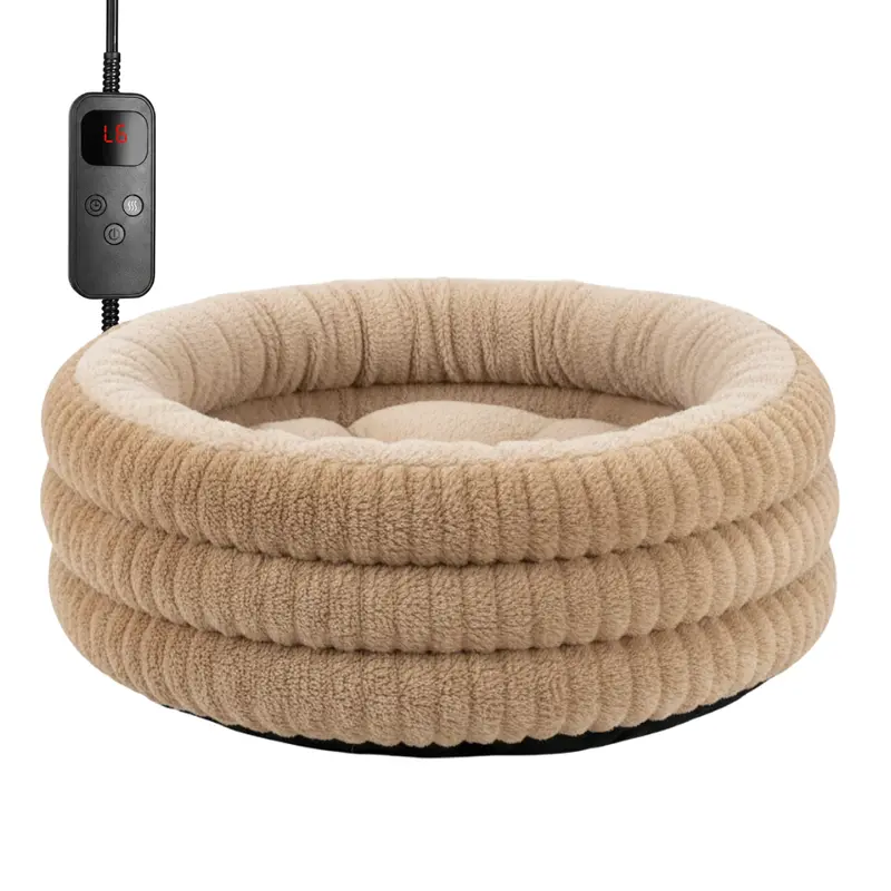 Adjustable-Warmth Heated Donut Pet Bed – Soft Plush Interior for Indoor Comfort 2