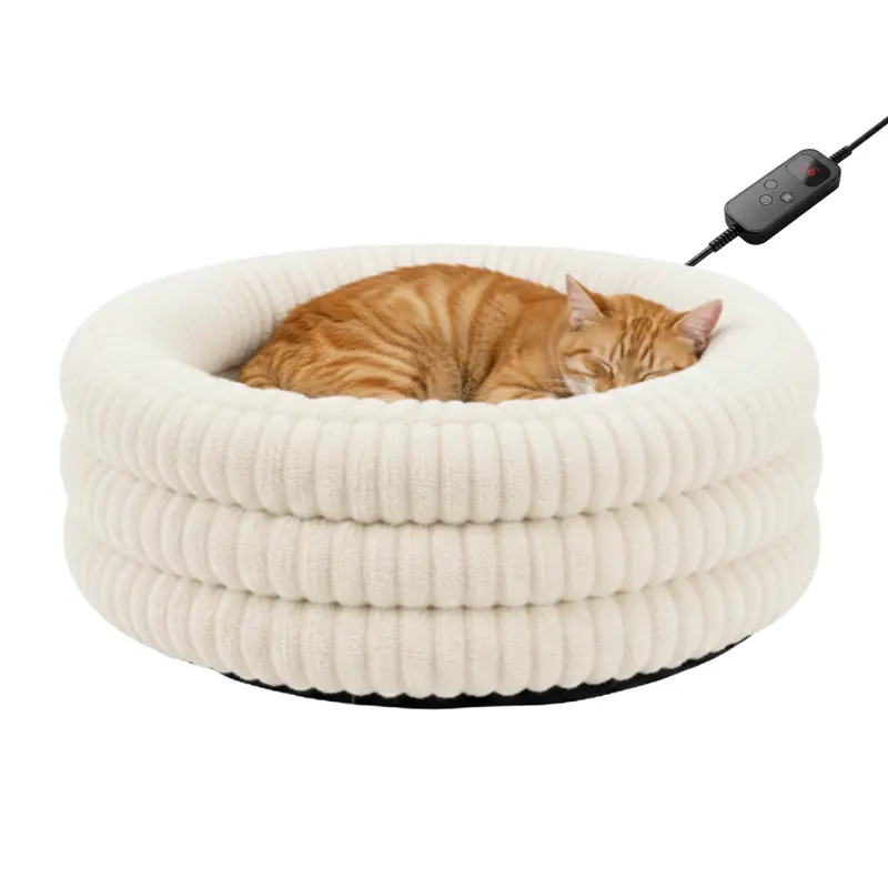 Adjustable-Warmth Heated Donut Pet Bed – Soft Plush Interior for Indoor Comfort
