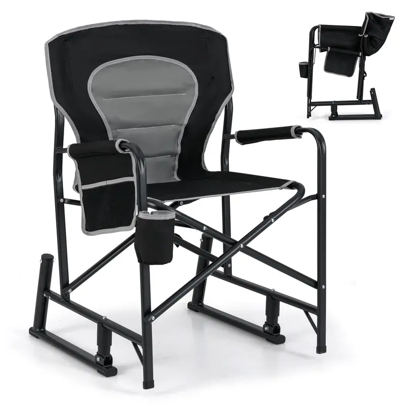 Adult Camping Rocker Chair – Dual-Spring Foldable Outdoor Seat with Padded Back Support