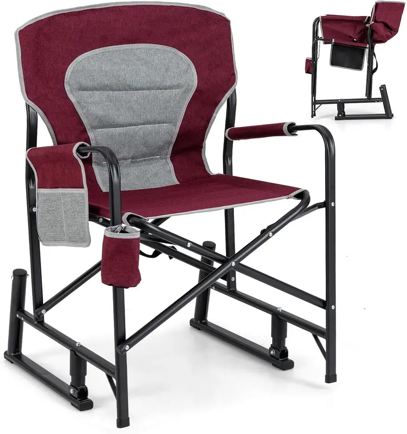 Adult Camping Rocker Chair – Dual-Spring Foldable Outdoor Seat with Padded Back Support