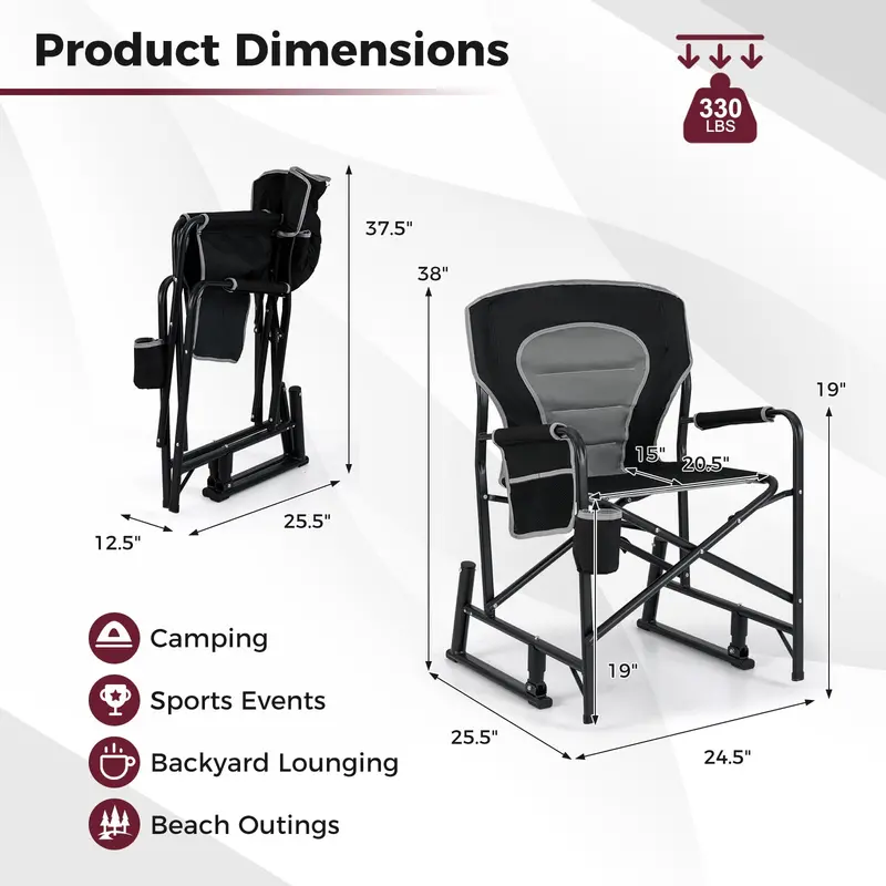 Adult Camping Rocker Chair – Dual-Spring Foldable Outdoor Seat with Padded Back Support