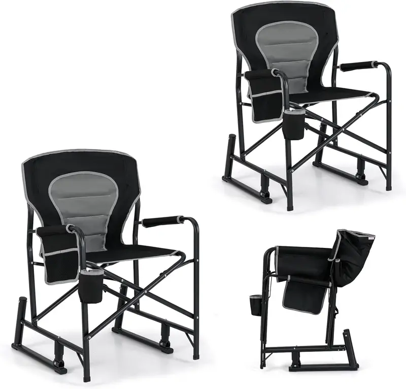 Adult Camping Rocker Chair – Dual-Spring Foldable Outdoor Seat with Padded Back Support