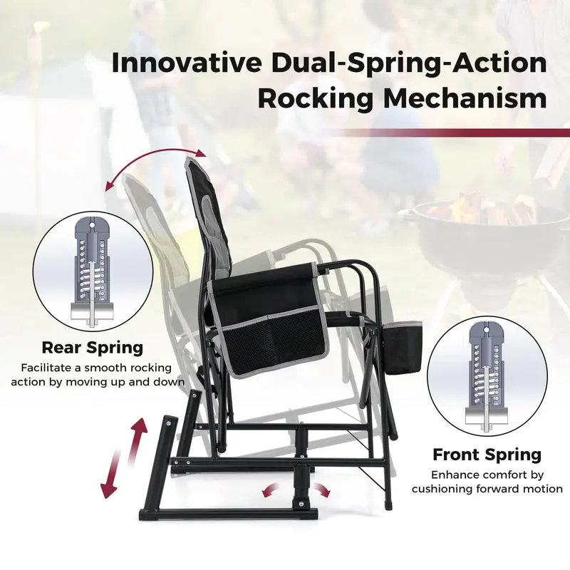 Adult Camping Rocker Chair – Dual-Spring Foldable Outdoor Seat with Padded Back Support