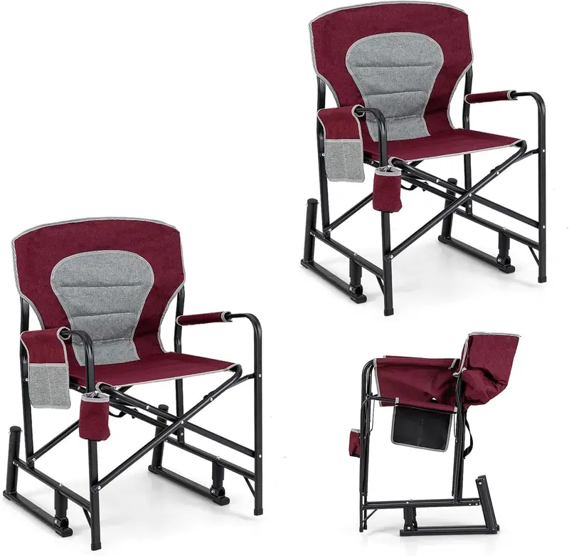 Adult Camping Rocker Chair – Dual-Spring Foldable Outdoor Seat with Padded Back Support