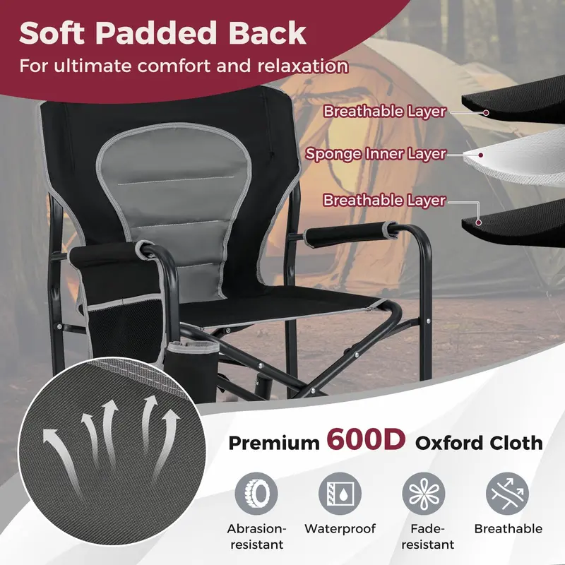 Adult Camping Rocker Chair – Dual-Spring Foldable Outdoor Seat with Padded Back Support
