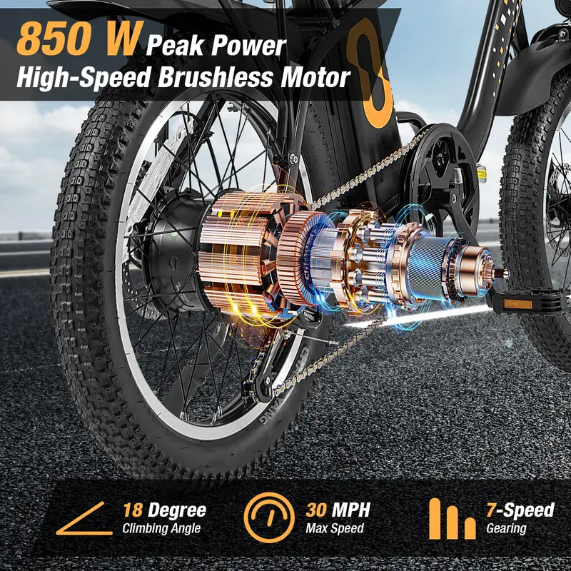 Adult Folding Electric Bike – 20" Fat-Tire Ebike with 750W Brushless Motor (850W Peak)