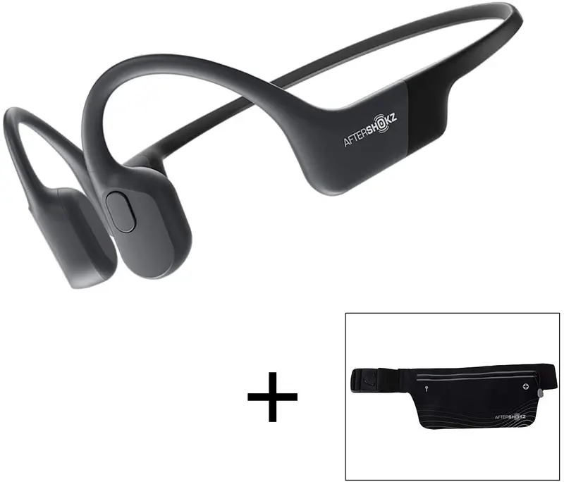 AfterShokz Aeropex Bone Conduction Headphones – Open-Ear Wireless Design with Sport Belt (Cosmic Black)