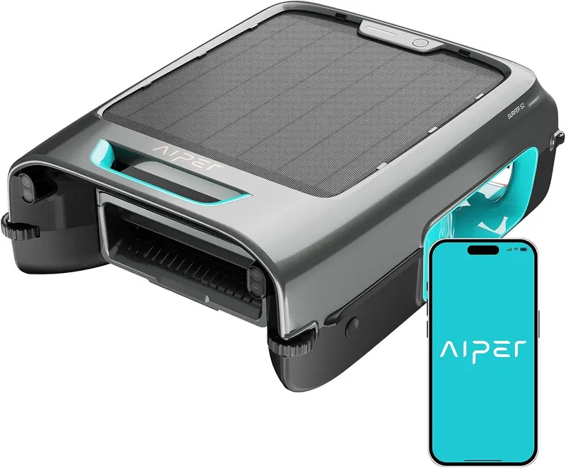 AIPER Surfer S2 Solar-Powered Pool Skimmer – APP-Controlled, 24/7 Auto-Cleaning, Dual Charging, Smart Obstacle Avoidance for All Pool Types