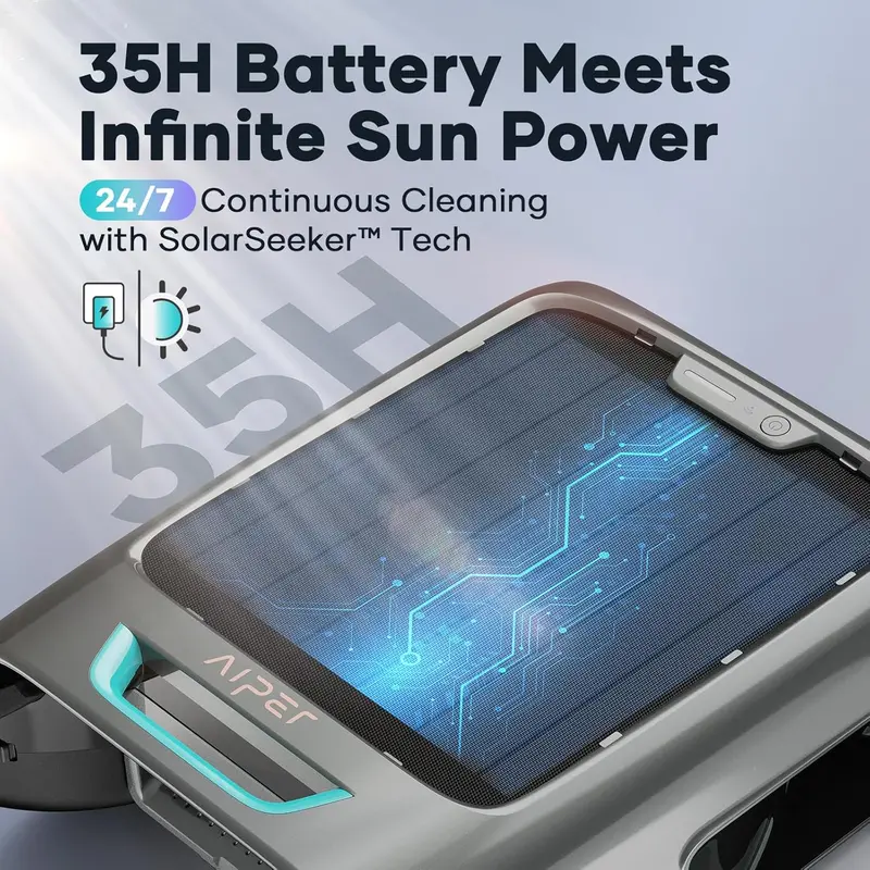 AIPER Surfer S2 Solar-Powered Pool Skimmer – APP-Controlled, 24/7 Auto-Cleaning, Dual Charging, Smart Obstacle Avoidance for All Pool Types
