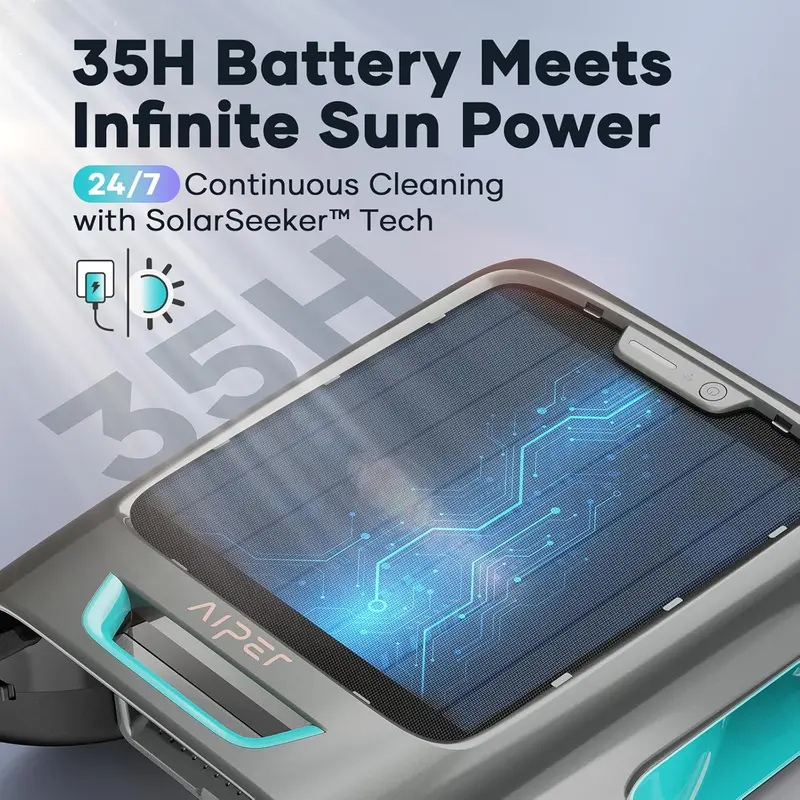 AIPER Surfer S2 Solar-Powered Pool Skimmer – APP-Controlled, 24/7 Auto-Cleaning, Dual Charging, Smart Obstacle Avoidance for All Pool Types