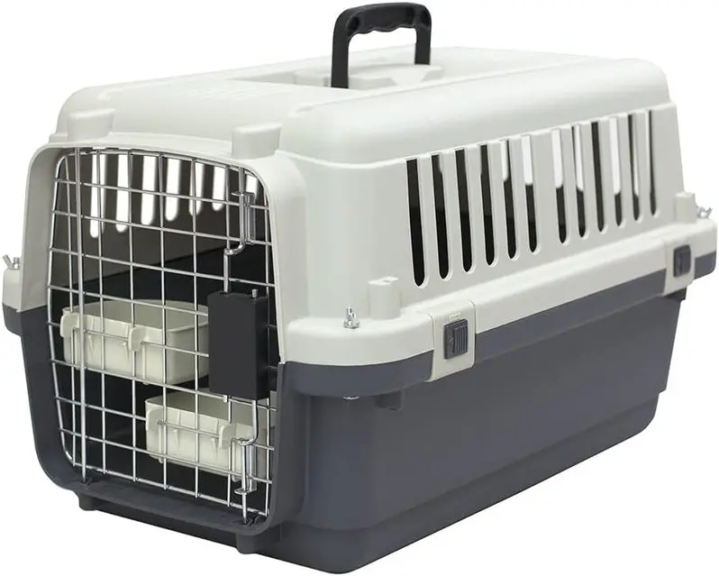 Airline-Approved Rolling Travel Crate for Dogs – XXX-Large Plastic Kennel with Wire Door and Smooth-Castor Wheels (Gray)