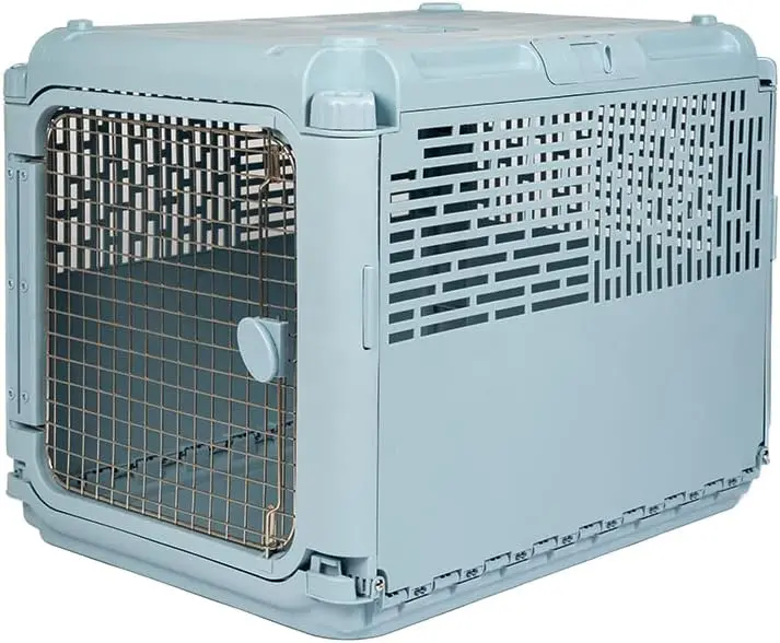 Airline-Approved Rolling Travel Crate for Dogs – XXX-Large Plastic Kennel with Wire Door and Smooth-Castor Wheels (Gray)