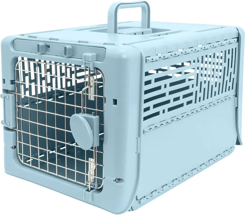 Airline-Approved Rolling Travel Crate for Dogs – XXX-Large Plastic Kennel with Wire Door and Smooth-Castor Wheels (Gray)